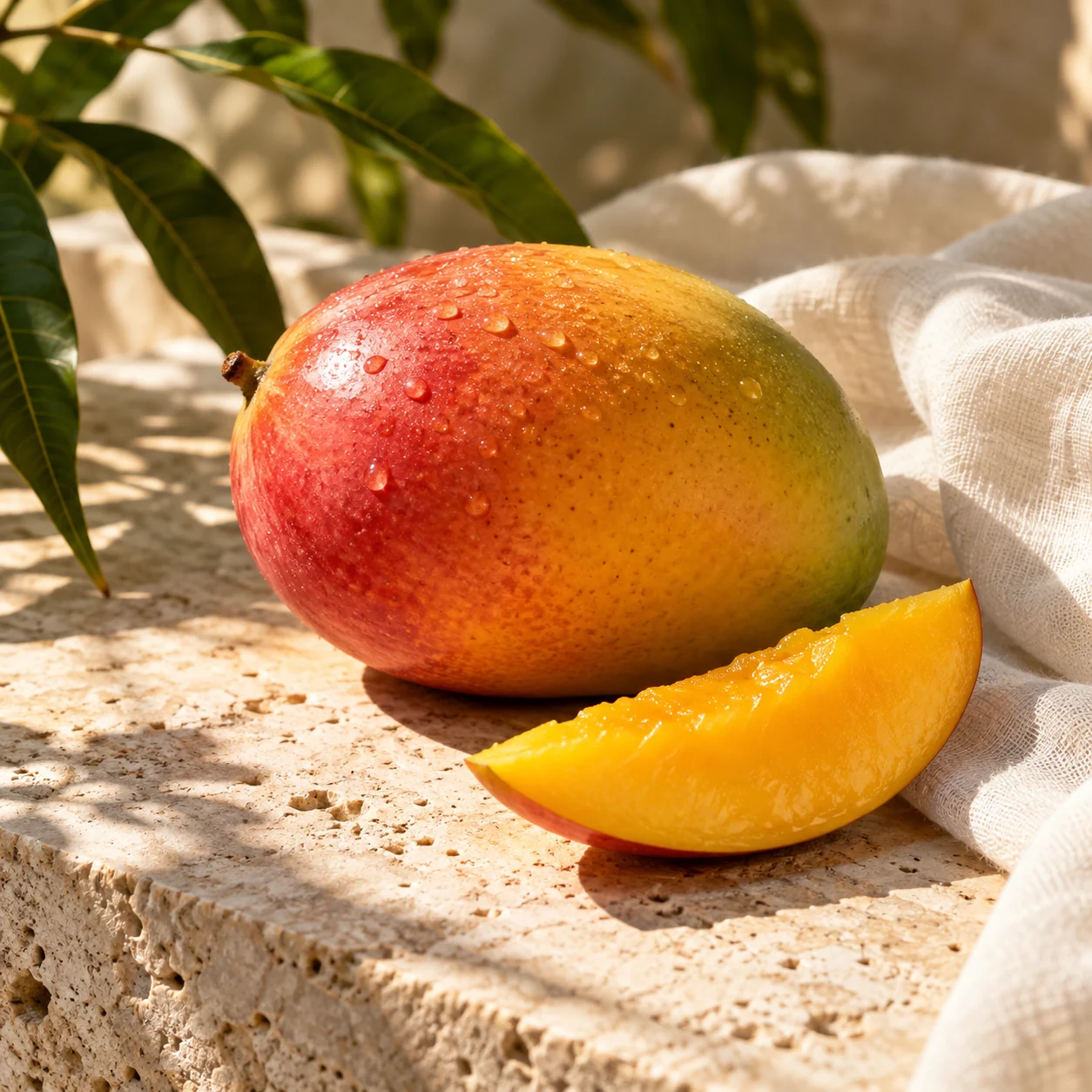 Évocation de Mangue : nature morte aux tons dorés.